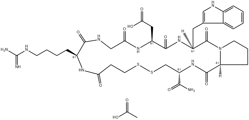 N6-(Aminoiminomethyl)-N2-(3-mercapto-1-oxopropyl)-L-lysylglycyl-L-α-aspartyl-L-tryptophyl-L-prolyl-L-cysteinamide cyclic (16)-disulfide acetate Struktur