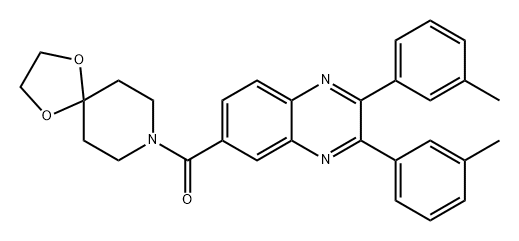 (2,3-di-m-tolylquinoxalin-6-yl)(1,4-dioxa-8-azaspiro[4.5]decan-8-yl)methanone Struktur