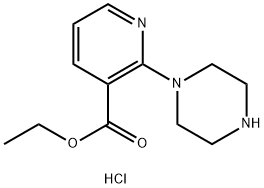 3-Pyridinecarboxylic acid, 2-(1-piperazinyl)-, ethyl ester, hydrochloride (1:2) Struktur