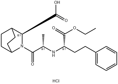 2-Azabicyclo[2.2.2]octane-3-carboxylic acid, 2-[(2S)-2-[[(1S)-1-(ethoxycarbonyl)-3-phenylpropyl]amino]-1-oxopropyl]-, monohydrochloride, (3S)- (9CI) Struktur