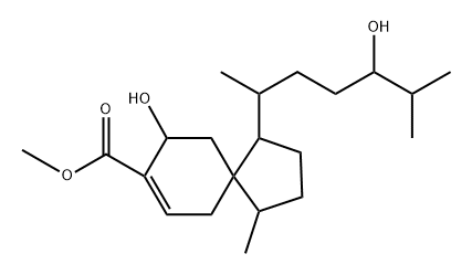 Spiro[4.5]dec-7-ene-8-carboxylic acid, 9-hydroxy-1-(4-hydroxy-1,5-dimethylhexyl)-4-methyl-, methyl ester, [1R-[1α(1R*,4R*),4β,5β(S*)]]- (9CI) Struktur