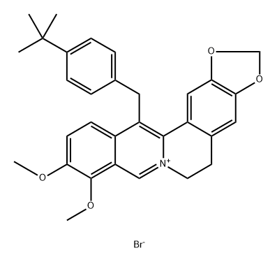 Benzo[g]-1,3-benzodioxolo[5,6-a]quinolizinium, 13-[[4-(1,1-dimethylethyl)phenyl]methyl]-5,6-dihydro-9,10-dimethoxy-, bromide (9CI) Struktur