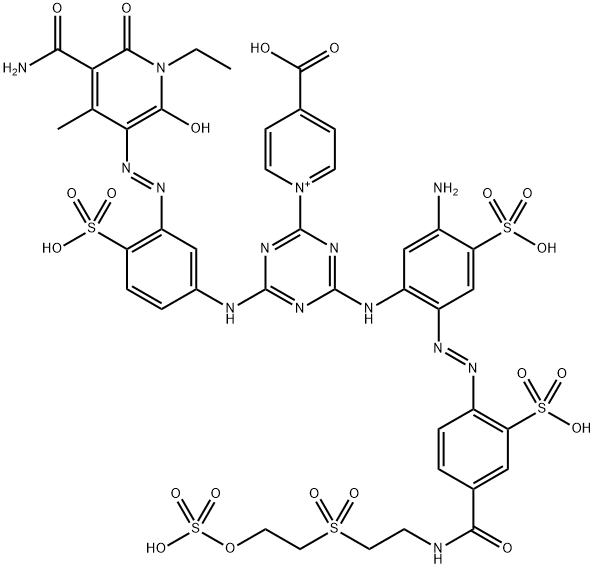 Pyridinium,  1-[4-[[3-[[5-(aminocarbonyl)-1-ethyl-1,6-dihydro-2-hydroxy-4-methyl-6-oxo-3-pyridinyl]azo]-4-sulfophenyl]amino]-6-[[5-amino-4-sulfo-2-[[2- Struktur