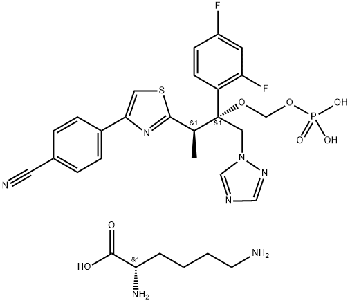 L-Lysine, compd. with 4-[2-[(1R,2R)-2-(2,4-difluorophenyl)-1-methyl-2-[(phosphonooxy)methoxy]-3-(1H-1,2,4-triazol-1-yl)propyl]-4-thiazolyl]benzonitrile (1:1) Struktur