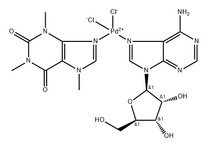 (adenosine-N7)dichloro(3,7-dihydro-1,3,7-trimethyl-1H-purine-2,6-dione-N9)-Palladium Struktur