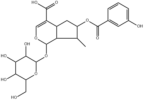 (1S)-1α-(β-D-Glucopyranosyloxy)-1,4aα,5,6,7,7aα-hexahydro-6β-(3-hydroxybenzoyloxy)-7α-methylcyclopenta[c]pyran-4-carboxylic acid Struktur