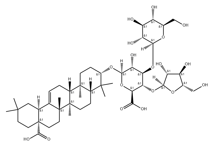 β-D-Glucopyranosiduronic acid, (3β)-17-carboxy-28-norolean-12-en-3-yl O-α-L-arabinofuranosyl-(1→4)-O-[β-D-glucopyranosyl-(1→3)]- Struktur