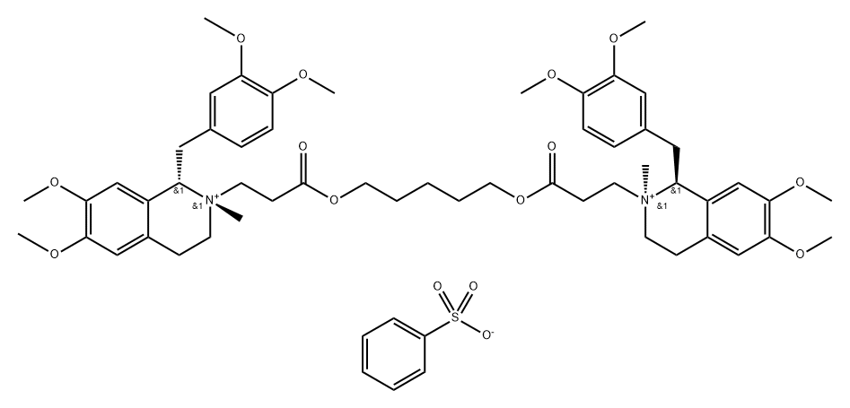 (1R,1'R)-2,2'-[1,5-pentanediylbis[oxy(3-oxo-3,1-propanediyl)]]-bis[1-[(3,4-dimethoxyphenyl)methyl]-1,2,3,4-tetrahydro-6,7-dimethoxy-2-methyl]-isoquinolinium dibenzenesulfonate Struktur