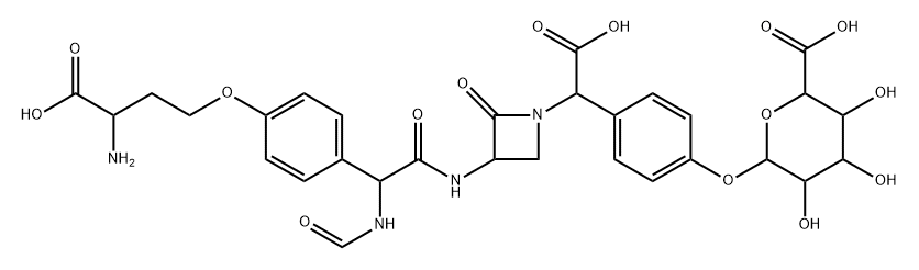 (3S,αR)-3-[[(R)-[4-[(R)-3-Amino-3-carboxypropoxy]phenyl](formylamino)acetyl]amino]-α-[4-[(β-D-glucopyranuronosyl)oxy]phenyl]-2-oxo-1-azetidineacetic acid Struktur