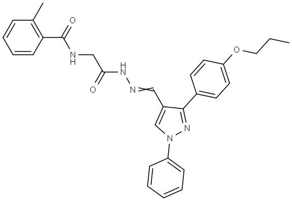 2-METHYL-N-[2-OXO-2-((2E)-2-{[1-PHENYL-3-(4-PROPOXYPHENYL)-1H-PYRAZOL-4-YL]METHYLENE}HYDRAZINO)ETHYL]BENZAMIDE Struktur