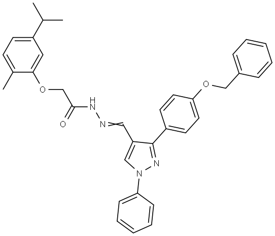 N'-((E)-{3-[4-(BENZYLOXY)PHENYL]-1-PHENYL-1H-PYRAZOL-4-YL}METHYLIDENE)-2-(5-ISOPROPYL-2-METHYLPHENOXY)ACETOHYDRAZIDE Struktur