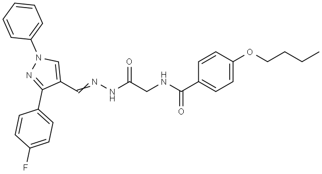 4-BUTOXY-N-[2-((2E)-2-{[3-(4-FLUOROPHENYL)-1-PHENYL-1H-PYRAZOL-4-YL]METHYLENE}HYDRAZINO)-2-OXOETHYL]BENZAMIDE Struktur