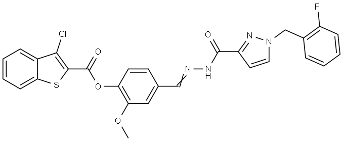 4-[(E)-({[1-(2-FLUOROBENZYL)-1H-PYRAZOL-3-YL]CARBONYL}HYDRAZONO)METHYL]-2-METHOXYPHENYL 3-CHLORO-1-BENZOTHIOPHENE-2-CARBOXYLATE Struktur