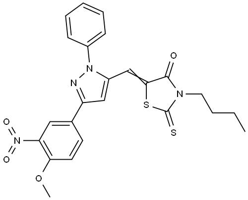 (5E)-3-BUTYL-5-{[3-(4-METHOXY-3-NITROPHENYL)-1-PHENYL-1H-PYRAZOL-5-YL]METHYLENE}-2-THIOXO-1,3-THIAZOLIDIN-4-ONE Struktur