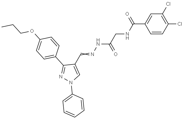 3,4-DICHLORO-N-[2-OXO-2-((2E)-2-{[1-PHENYL-3-(4-PROPOXYPHENYL)-1H-PYRAZOL-4-YL]METHYLENE}HYDRAZINO)ETHYL]BENZAMIDE Struktur