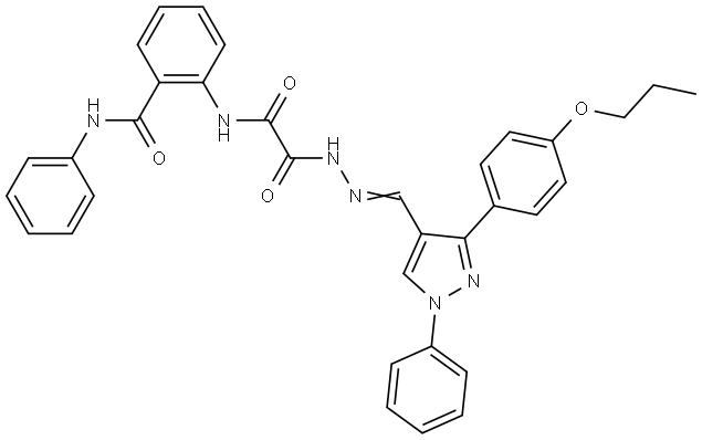 2-{[OXO((2E)-2-{[1-PHENYL-3-(4-PROPOXYPHENYL)-1H-PYRAZOL-4-YL]METHYLENE}HYDRAZINO)ACETYL]AMINO}-N-PHENYLBENZAMIDE Struktur