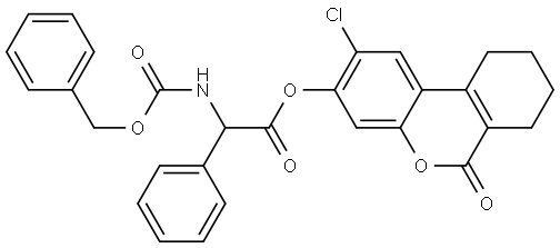 2-CHLORO-6-OXO-7,8,9,10-TETRAHYDRO-6H-BENZO[C]CHROMEN-3-YL {[(BENZYLOXY)CARBONYL]AMINO}(PHENYL)ACETATE Struktur