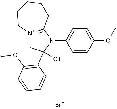 2-HYDROXY-2-(2-METHOXYPHENYL)-1-(4-METHOXYPHENYL)-1H,2H,3H,5H,6H,7H,8H,9H-IMIDAZO[1,2-A]AZEPIN-4-IUM BROMIDE Struktur