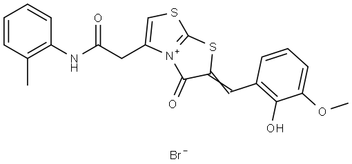 (2E)-2-(2-HYDROXY-3-METHOXYBENZYLIDENE)-3-OXO-5-[2-OXO-2-(2-TOLUIDINO)ETHYL]-2,3-DIHYDRO[1,3]THIAZOLO[2,3-B][1,3]THIAZOL-4-IUM BROMIDE Struktur