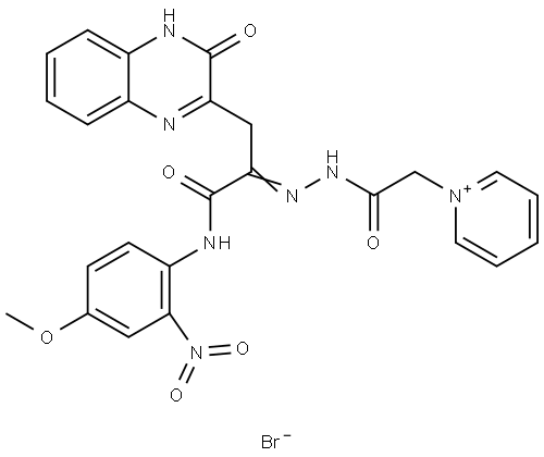 1-(2-{(2Z)-2-[1-[(3-HYDROXY-2-QUINOXALINYL)METHYL]-2-(4-METHOXY-2-NITROANILINO)-2-OXOETHYLIDENE]HYDRAZINO}-2-OXOETHYL)PYRIDINIUM BROMIDE Struktur