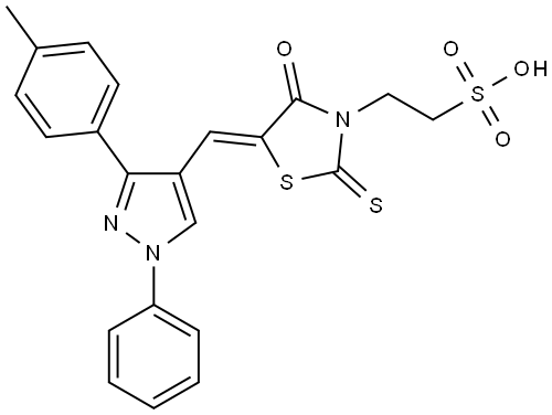 3-Thiazolidineethanesulfonic acid, 5-[[3-(4-methylphenyl)-1-phenyl-1H-pyrazol-4-yl]methylene]-4-oxo-2-thioxo-, (5Z)- Struktur