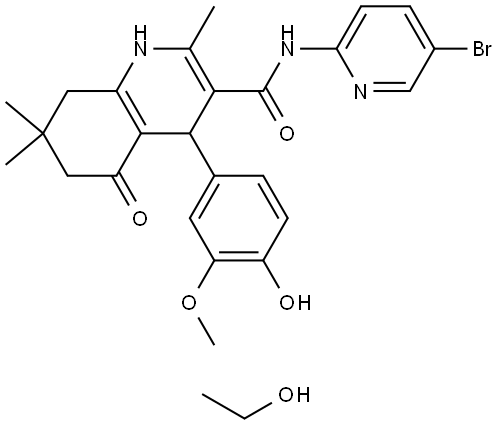 N-(5-BROMO-2-PYRIDINYL)-4-(4-HYDROXY-3-METHOXYPHENYL)-2,7,7-TRIMETHYL-5-OXO-1,4,5,6,7,8-HEXAHYDRO-3-QUINOLINECARBOXAMIDE COMPOUND WITH ETHANOL Struktur