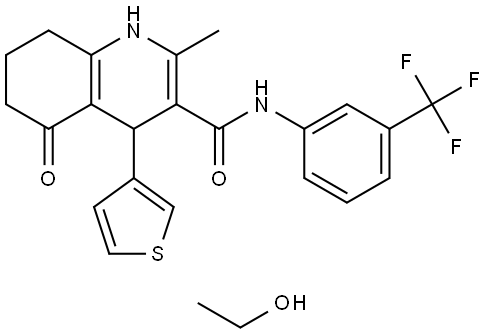 2-METHYL-5-OXO-4-(3-THIENYL)-N-[3-(TRIFLUOROMETHYL)PHENYL]-1,4,5,6,7,8-HEXAHYDRO-3-QUINOLINECARBOXAMIDE COMPOUND WITH ETHANOL Struktur