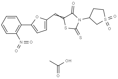 (5E)-3-(1,1-DIOXIDOTETRAHYDRO-3-THIENYL)-5-{[5-(2-NITROPHENYL)-2-FURYL]METHYLENE}-2-THIOXO-1,3-THIAZOLIDIN-4-ONE ACETATE Struktur