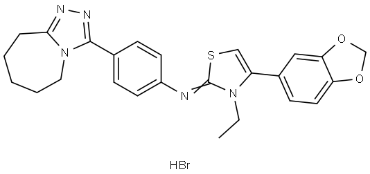 N-((2E)-4-(1,3-BENZODIOXOL-5-YL)-3-ETHYL-1,3-THIAZOL-2(3H)-YLIDENE)-4-(6,7,8,9-TETRAHYDRO-5H-[1,2,4]TRIAZOLO[4,3-A]AZEPIN-3-YL)ANILINE HYDROBROMIDE Struktur