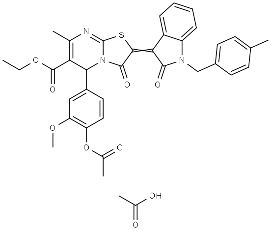 ETHYL (2Z)-5-[4-(ACETYLOXY)-3-METHOXYPHENYL]-7-METHYL-2-[1-(4-METHYLBENZYL)-2-OXO-1,2-DIHYDRO-3H-INDOL-3-YLIDENE]-3-OXO-2,3-DIHYDRO-5H-[1,3]THIAZOLO[3,2-A]PYRIMIDINE-6-CARBOXYLATE ACETATE Struktur