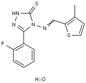 5-(2-FLUOROPHENYL)-4-{[(E)-(3-METHYL-2-THIENYL)METHYLIDENE]AMINO}-4H-1,2,4-TRIAZOL-3-YL HYDROSULFIDE HYDRATE Struktur