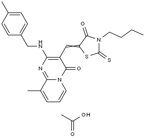 3-[(Z)-(3-BUTYL-4-OXO-2-THIOXO-1,3-THIAZOLIDIN-5-YLIDENE)METHYL]-9-METHYL-2-[(4-METHYLBENZYL)AMINO]-4H-PYRIDO[1,2-A]PYRIMIDIN-4-ONE ACETATE Struktur