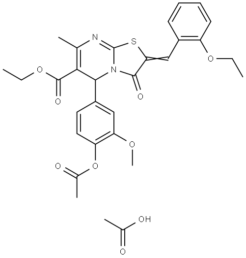 ETHYL (2E)-5-[4-(ACETYLOXY)-3-METHOXYPHENYL]-2-(2-ETHOXYBENZYLIDENE)-7-METHYL-3-OXO-2,3-DIHYDRO-5H-[1,3]THIAZOLO[3,2-A]PYRIMIDINE-6-CARBOXYLATE ACETATE Struktur