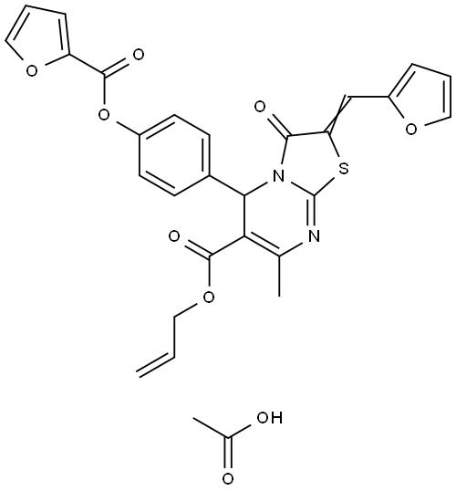 ALLYL (2E)-5-[4-(2-FUROYLOXY)PHENYL]-2-(2-FURYLMETHYLENE)-7-METHYL-3-OXO-2,3-DIHYDRO-5H-[1,3]THIAZOLO[3,2-A]PYRIMIDINE-6-CARBOXYLATE ACETATE Struktur