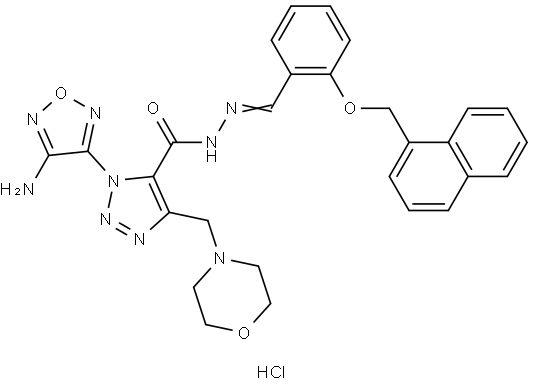 1-(4-AMINO-1,2,5-OXADIAZOL-3-YL)-4-(4-MORPHOLINYLMETHYL)-N'-{(E)-[2-(1-NAPHTHYLMETHOXY)PHENYL]METHYLIDENE}-1H-1,2,3-TRIAZOLE-5-CARBOHYDRAZIDE HYDROCHLORIDE Struktur