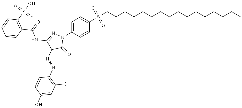 2-[({4-[(E)-(2-CHLORO-4-HYDROXYPHENYL)DIAZENYL]-1-[4-(HEXADECYLSULFONYL)PHENYL]-5-OXO-4,5-DIHYDRO-1H-PYRAZOL-3-YL}AMINO)CARBONYL]BENZENESULFONIC ACID Struktur