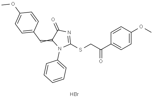 (5E)-5-(4-METHOXYBENZYLIDENE)-2-{[2-(4-METHOXYPHENYL)-2-OXOETHYL]SULFANYL}-1-PHENYL-1,5-DIHYDRO-4H-IMIDAZOL-4-ONE HYDROBROMIDE Struktur