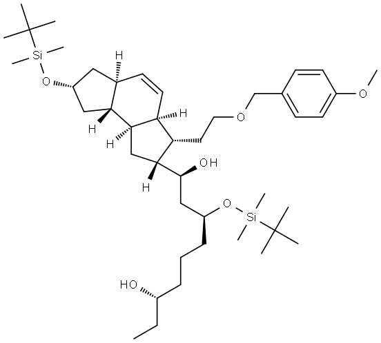 (1S,3S,7S)-1-((2R,3S,3AR,5AS,7S,8AS,8BS)-7-{[TERT-BUTYL(DIMETHYL)SILYL]OXY}-3-{2-[(4-METHOXYBENZYL)OXY]ETHYL}-1,2,3,3A,5A,6,7,8,8A,8B-DECAHYDRO-AS-INDACEN-2-YL)-3-{[TERT-BUTYL(DIMETHYL)SILYL]OXY}-1,7-NONANEDIOL Struktur