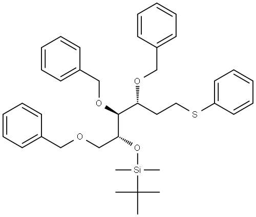 3,4,6-TRI-O-BENZYL-5-O-[TERT-BUTYL(DIMETHYL)SILYL]-2-DEOXY-1-S-PHENYL-1-THIO-D-ARABINO-HEXITOL Struktur