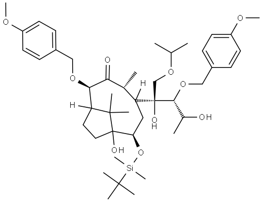 (2R,4R,5S,7R)-7-(TERT-BUTYLDIMETHYLSILYLOXY)-5-((2S,3R)-2,4-DIHYDROXY-1-ISOPROPOXY-3-(4-METHOXYBENZYLOXY)PENTAN-2-YL)-8-HYDROXY-2-(4-METHOXYBENZYLOXY)-4,11,11-TRIMETHYLBICYCLO[6.2.1]UNDECAN-3-ONE Struktur