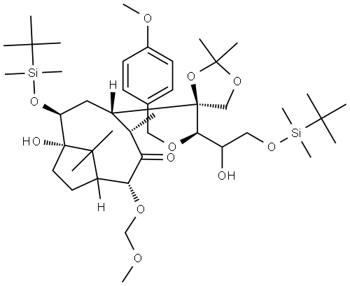 5-O-[TERT-BUTYL(DIMETHYL)SILYL]-2-C-[(1S,2S,4S,5S,7R)-2-{[TERT-BUTYL(DIMETHYL)SILYL]OXY}-1-HYDROXY-7-(METHOXYMETHOXY)-5,11,11-TRIMETHYL-6-OXOBICYCLO[6.2.1]UNDEC-4-YL]-3-O-(4-METHOXYBENZYL)-1,2-O-(1-METHYLETHYLIDENE)-D-ERYTHRO-PENTITOL Struktur