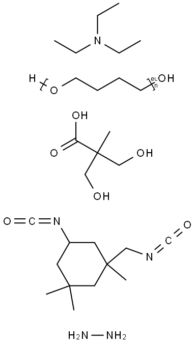 Propanoic acid, 3-hydroxy-2-(hydroxymethyl)-2-methyl-, polymer with hydrazine, α-hydro-ω-hydroxypoly( oxy-1,4-butanediyl) and 5-isocyanato-1-(isocyanatomethyl) -1,3,3-trimethylcyclohexane, compd. with N,N-diethylethanamine Struktur