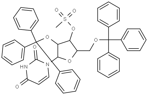 5-(2,4-dioxo-3,4-dihydropyrimidin-1(2H)-yl)-4-(trityloxy)-2-(trityloxymethyl)tetrahydrofuran-3-yl methanesulfonate Struktur