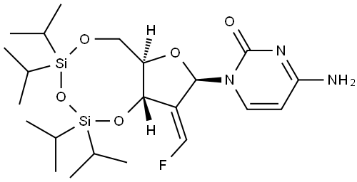 Cytidine, 2'-deoxy-2'-(fluoromethylene)-3',5'-O-[1,1,3,3-tetrakis(1-methylethyl)-1,3-disiloxanediyl]-, (2'E)- (9CI) Struktur