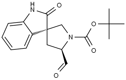 tert-butyl (3S,5'R)-5'-formyl-2-oxospiro[indoline-3,3'-pyrrolidine]-1'-carboxylate Struktur