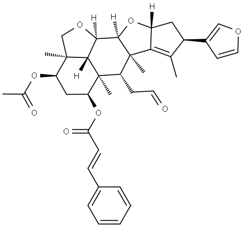 2-Propenoic acid, 3-phenyl-, (2aR,3R,5S,5aR,6R,6aR,8R,9aR,10aS,10bR,10cR)-3-(acetyloxy)-8-(3-furanyl)-2a,4,5,5a,6,6a,8,9,9a,10a,10b,10c-dodecahydro-2a,5a,6a,7-tetramethyl-6-(2-oxoethyl)-2H,3H-cyclopenta[d']naphtho[1,8-bc:2,3-b']difuran-5-yl ester, (2E)- Struktur