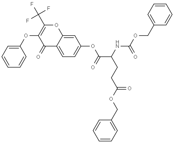 5-BENZYL 1-[4-OXO-3-PHENOXY-2-(TRIFLUOROMETHYL)-4H-CHROMEN-7-YL] 2-{[(BENZYLOXY)CARBONYL]AMINO}PENTANEDIOATE Struktur