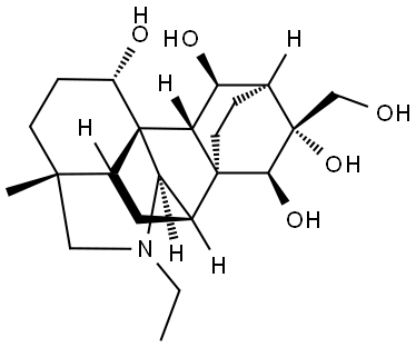 8,10a-Ethano-11,3,6a-ethanylylidene-8H-indeno[2,1-b]azocine-6,7,9,10-tetrol, 1-ethyldodecahydro-9-(hydroxymethyl)-3-methyl-, (3R,6S,6aR,6bR,7R,8S,9R,10S,10aS,11R,11aR,13R)- Struktur