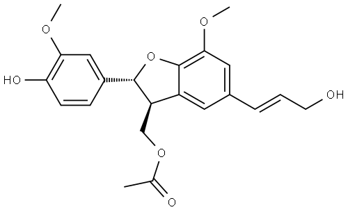 3-Benzofuranmethanol, 2,3-dihydro-2-(4-hydroxy-3-methoxyphenyl)-5-[(1E)-3-hydroxy-1-propen-1-yl]-7-methoxy-, 3-acetate, (2R,3S)- Struktur