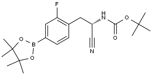 tert-butyl (S)-(1-cyano-2-(2-fluoro-4-(4,4,5,5-tetramethyl-1,3,2-dioxaborolan-2-yl)phenyl)ethyl)carbamate Struktur